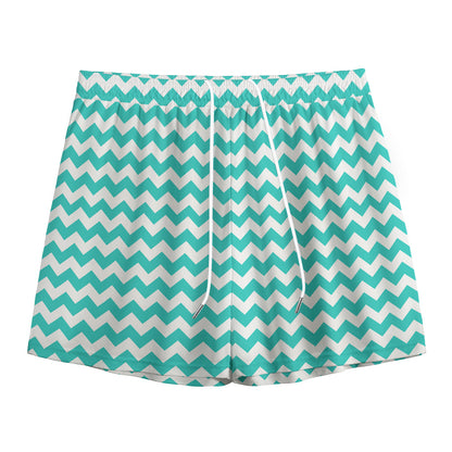 Teal And White Chevron Pattern Print Mesh Shorts