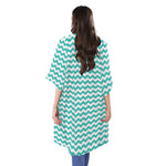 Teal And White Chevron Pattern Print Open Front Beach Cover Up
