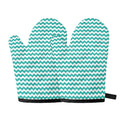 Teal And White Chevron Pattern Print Oven Mitts
