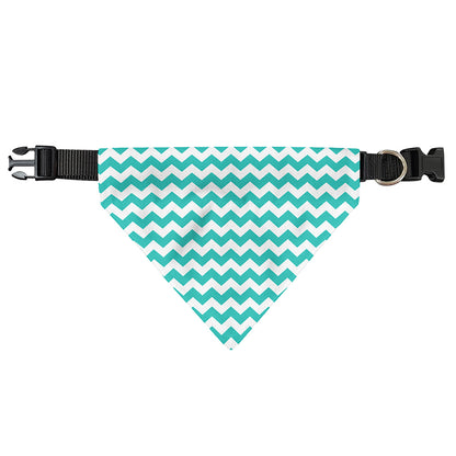 Teal And White Chevron Pattern Print Over The Collar Dog Bandana