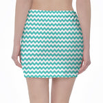 Teal And White Chevron Pattern Print Pencil Mini Skirt