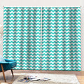 Teal And White Chevron Pattern Print Pencil Pleat Curtains