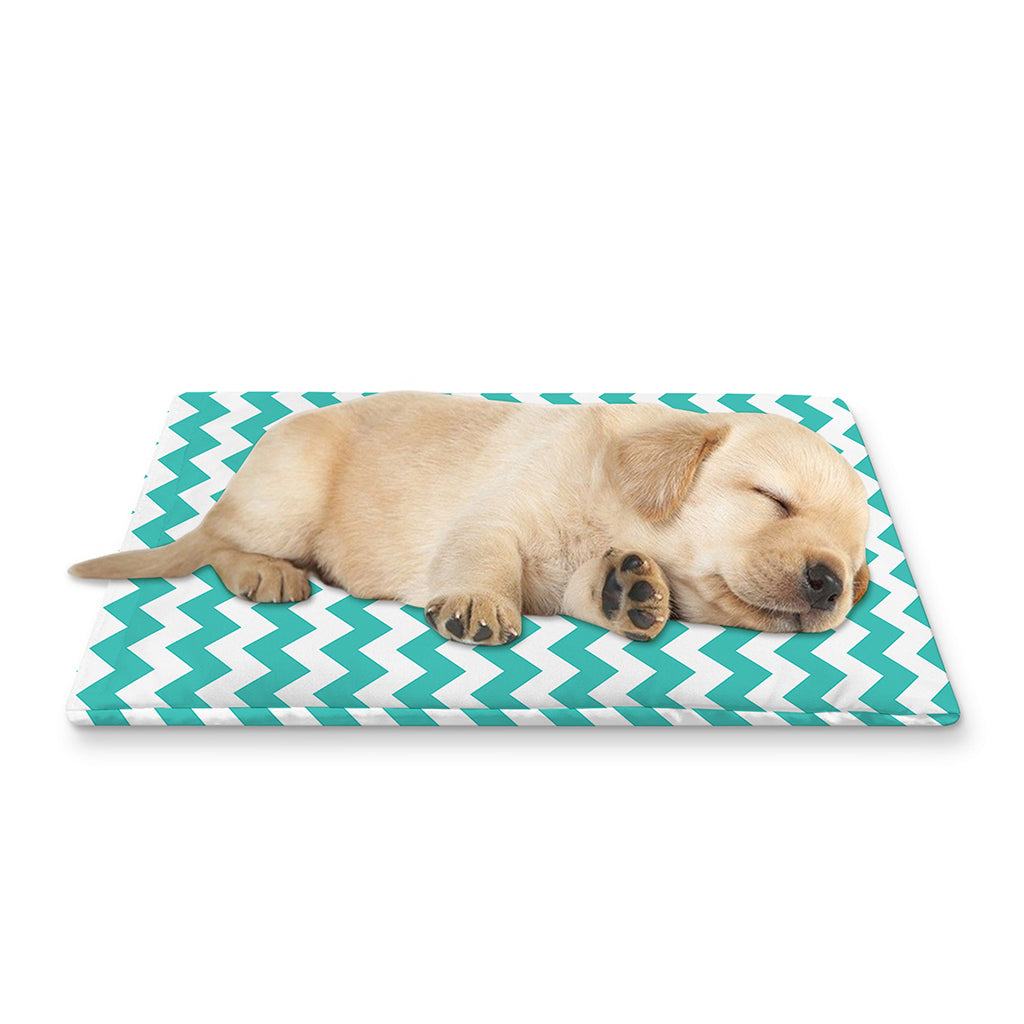 Teal And White Chevron Pattern Print Pet Cooling Mat Cover