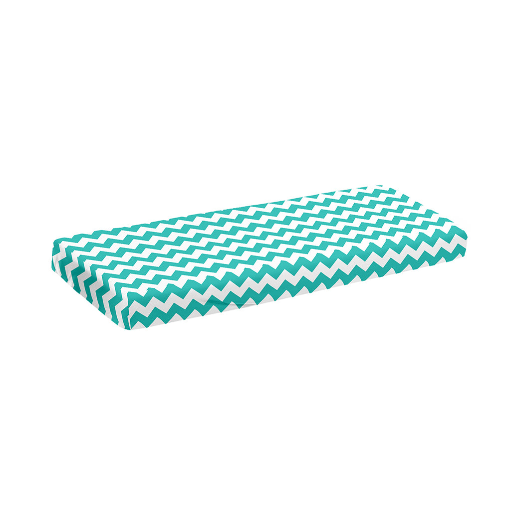Teal And White Chevron Pattern Print Piano Keyboard Cover