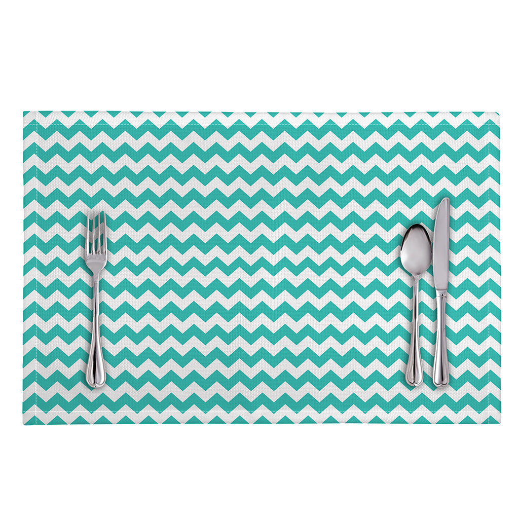 Teal And White Chevron Pattern Print Placemat