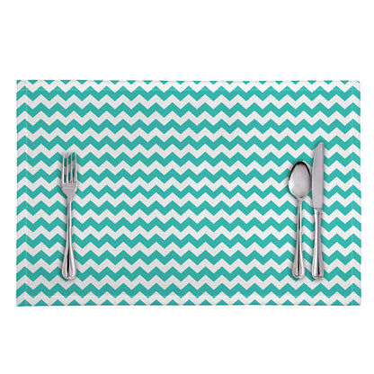 Teal And White Chevron Pattern Print Placemat