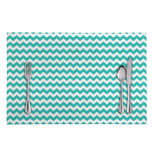Teal And White Chevron Pattern Print Placemat