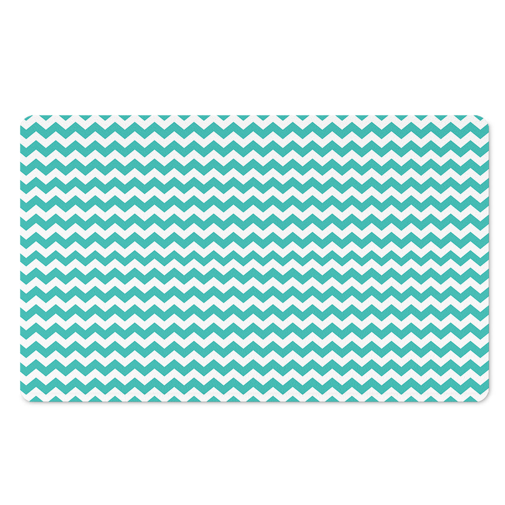 Teal And White Chevron Pattern Print Polyester Doormat