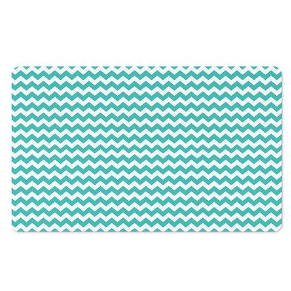 Teal And White Chevron Pattern Print Polyester Doormat