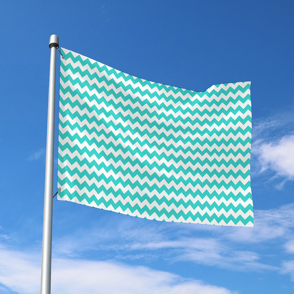 Teal And White Chevron Pattern Print Polyester Flag
