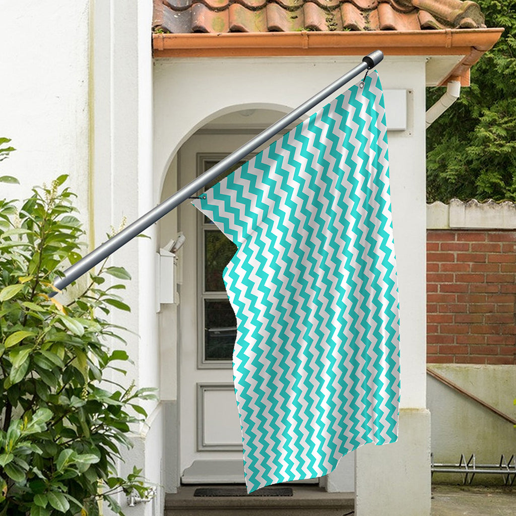 Teal And White Chevron Pattern Print Polyester Flag