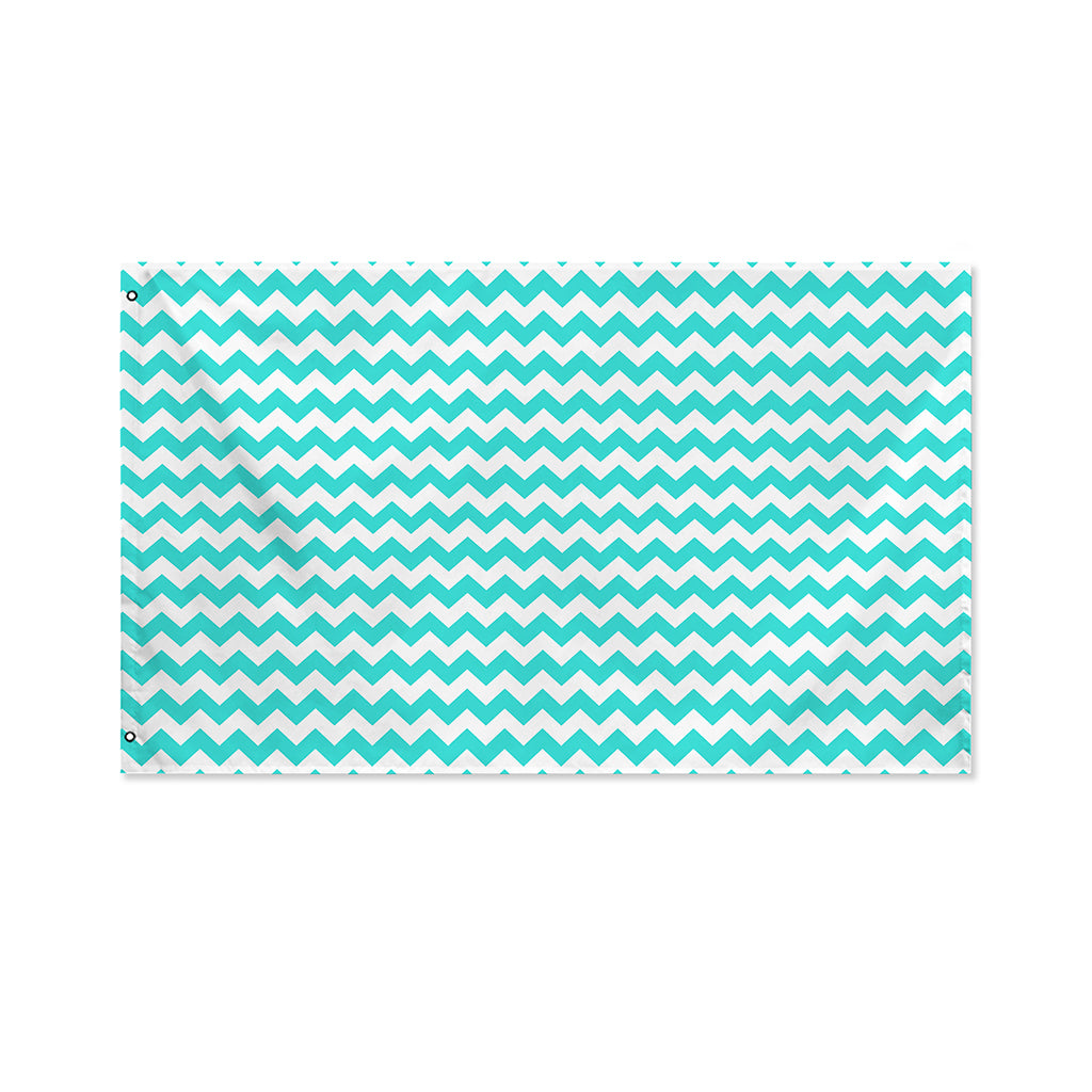 Teal And White Chevron Pattern Print Polyester Flag