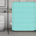 Teal And White Chevron Pattern Print Polyester Shower Curtain
