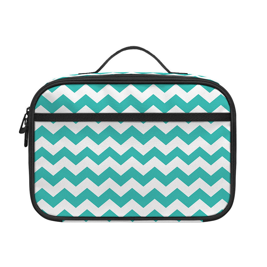 Teal And White Chevron Pattern Print Portable Lunch Bag