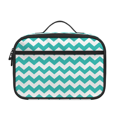 Teal And White Chevron Pattern Print Portable Lunch Bag