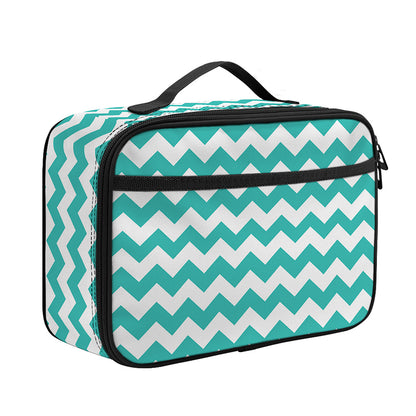 Teal And White Chevron Pattern Print Portable Lunch Bag