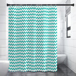 Teal And White Chevron Pattern Print Premium Shower Curtain