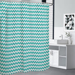 Teal And White Chevron Pattern Print Premium Shower Curtain