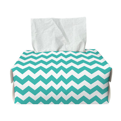 Teal And White Chevron Pattern Print Rectangle Tissue Box Cover