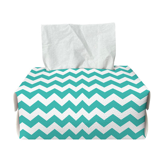 Teal And White Chevron Pattern Print Rectangle Tissue Box Cover