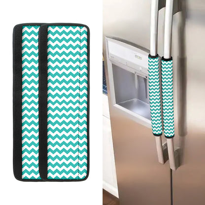 Teal And White Chevron Pattern Print Refrigerator Handle Covers
