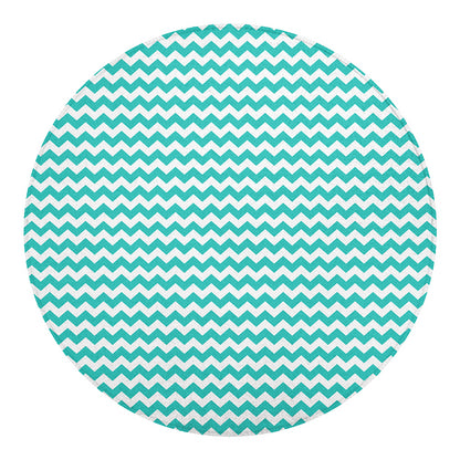 Teal And White Chevron Pattern Print Round Blanket