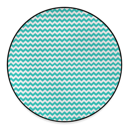 Teal And White Chevron Pattern Print Round Floor Mat