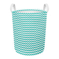 Teal And White Chevron Pattern Print Round Laundry Basket