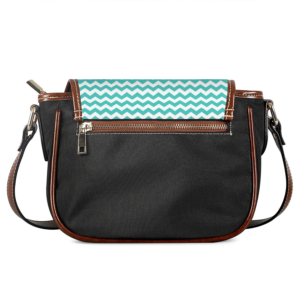 Teal And White Chevron Pattern Print Saddle Bag