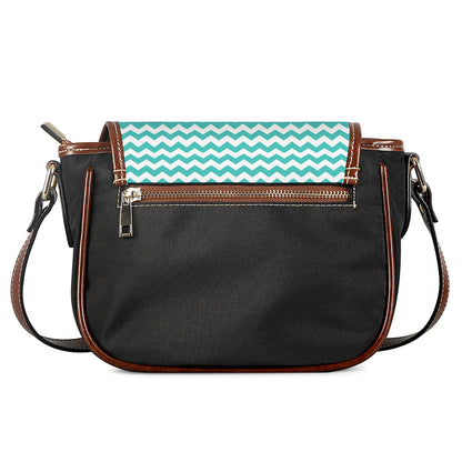 Teal And White Chevron Pattern Print Saddle Bag