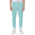 Teal And White Chevron Pattern Print Joggers