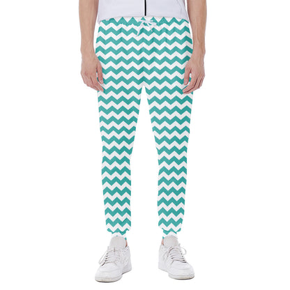 Teal And White Chevron Pattern Print Scuba Joggers
