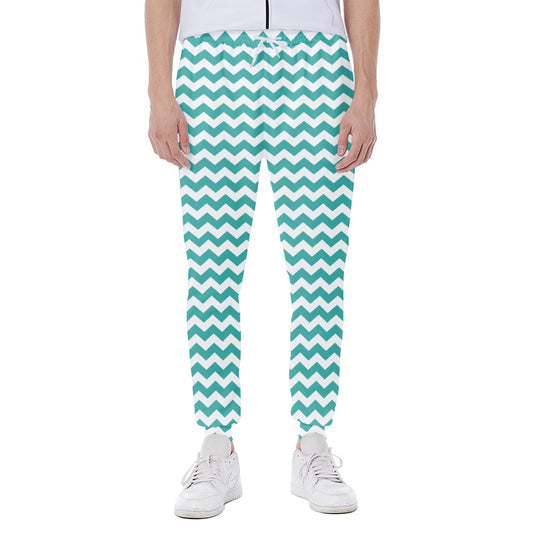 Teal And White Chevron Pattern Print Scuba Joggers