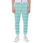 Teal And White Chevron Pattern Print Scuba Joggers