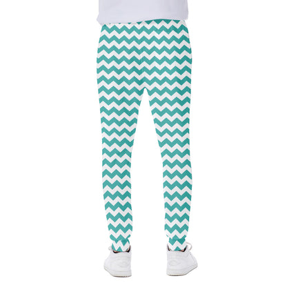 Teal And White Chevron Pattern Print Scuba Joggers
