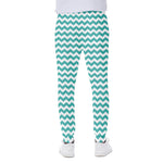 Teal And White Chevron Pattern Print Scuba Joggers
