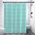 Teal And White Chevron Pattern Print Shower Curtain
