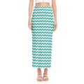 Teal And White Chevron Pattern Print Side Slit Maxi Skirt