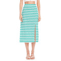 Teal And White Chevron Pattern Print Side Slit Midi Skirt