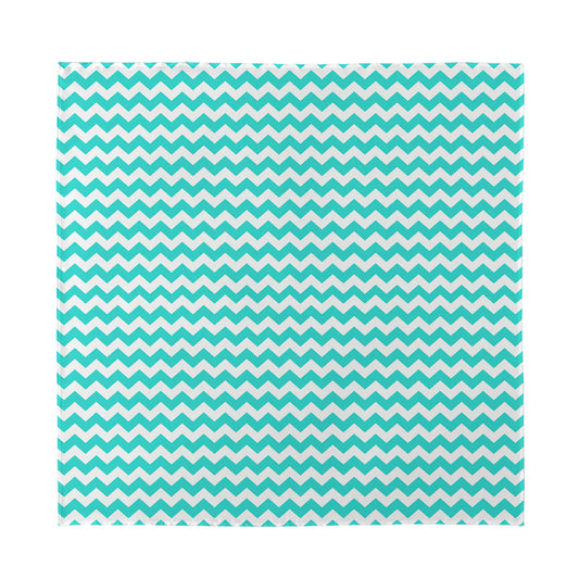 Teal And White Chevron Pattern Print Silk Bandana