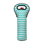 Teal And White Chevron Pattern Print Single Neoprene Wine Tote