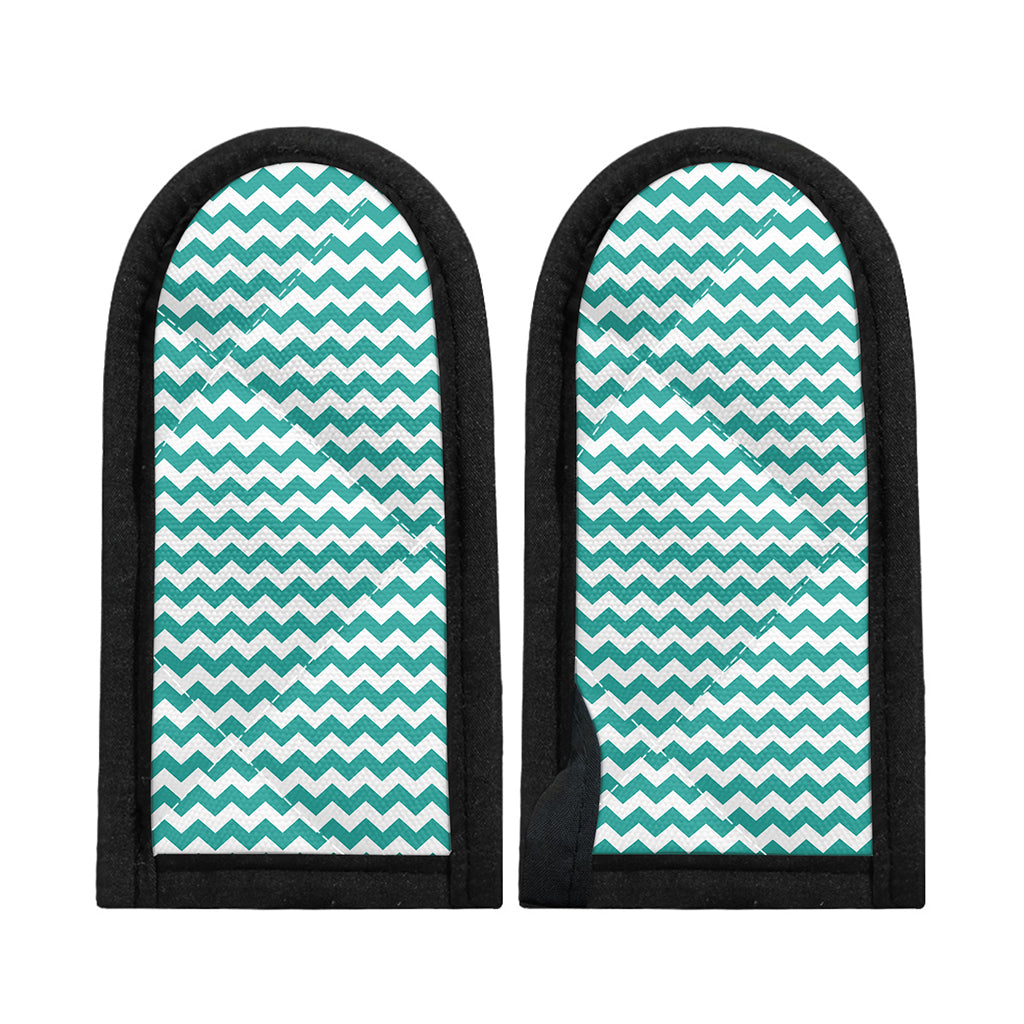 Teal And White Chevron Pattern Print Skillet Handle Cover