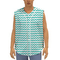 Teal And White Chevron Pattern Print Sleeveless Baseball Jersey