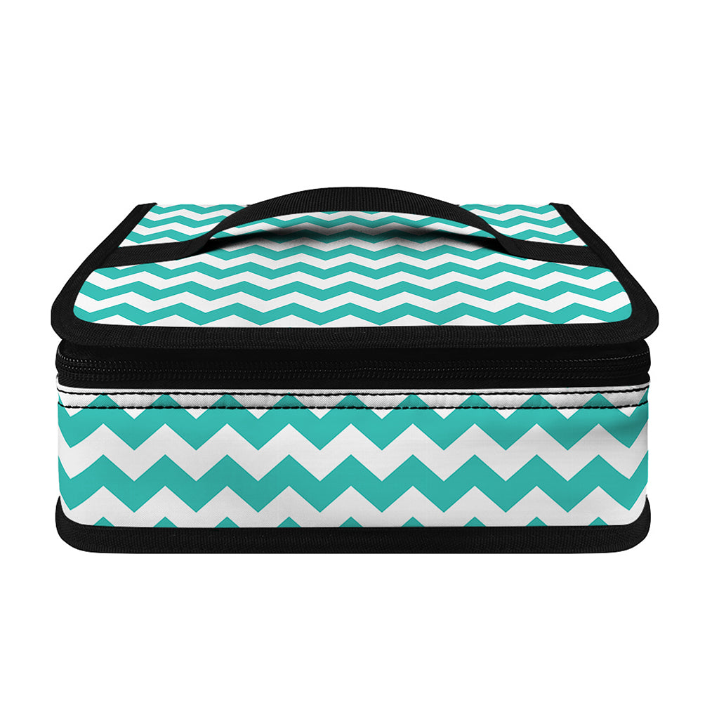 Teal And White Chevron Pattern Print Small Lunch Bag