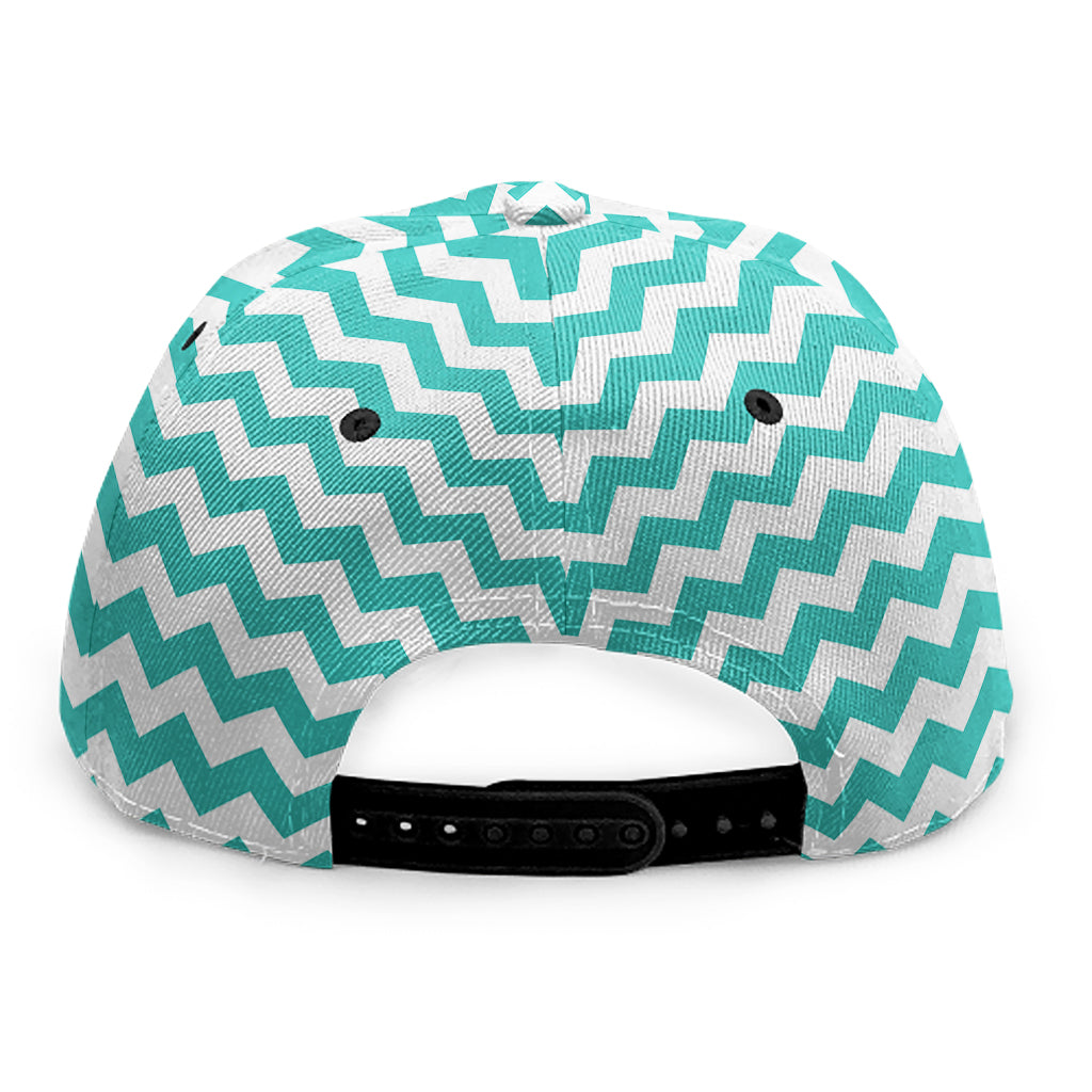 Teal And White Chevron Pattern Print Snapback Cap
