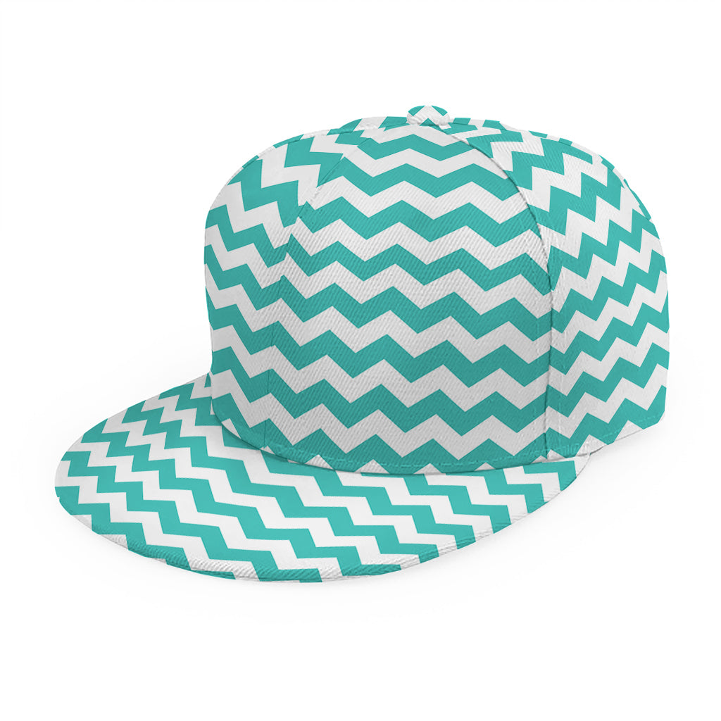 Teal And White Chevron Pattern Print Snapback Cap