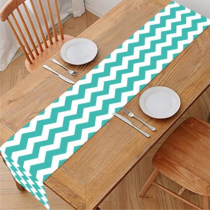 Teal And White Chevron Pattern Print Table Runner