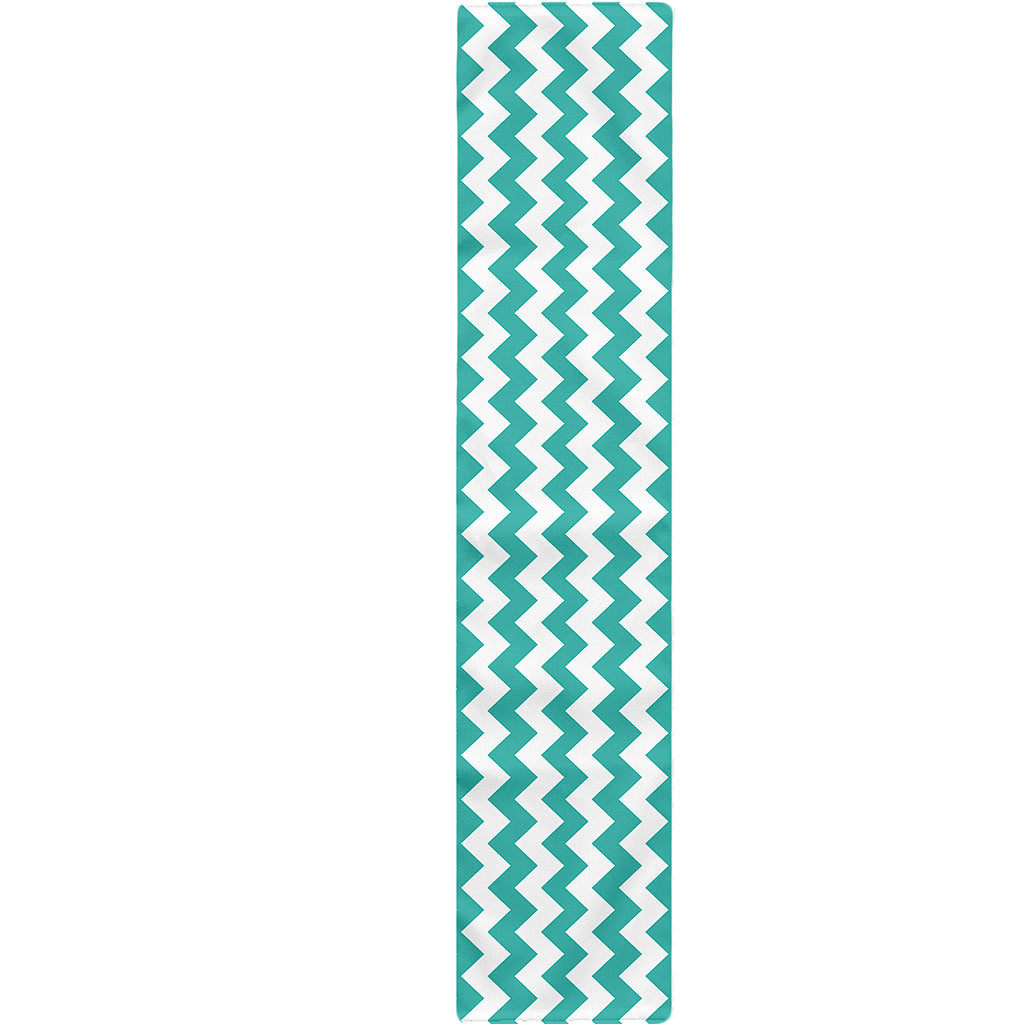 Teal And White Chevron Pattern Print Table Runner