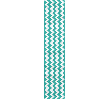 Teal And White Chevron Pattern Print Table Runner