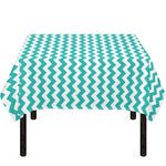 Teal And White Chevron Pattern Print Tablecloth